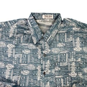 Vtg. THAI SILK By Apple Shirt Men’s Short Sleeve Button Front Sz. L Light Blue